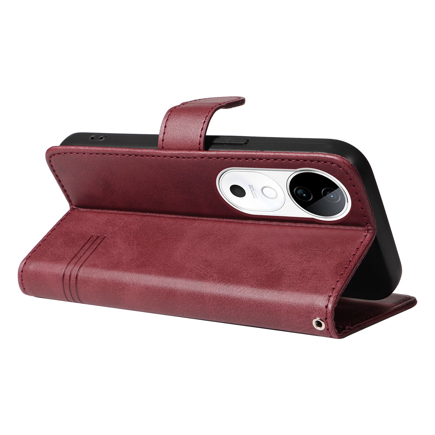 For vivo S19 5G / V40 5G Case Lines Imprint PU Leather Wallet Phone Cover - Wine Red