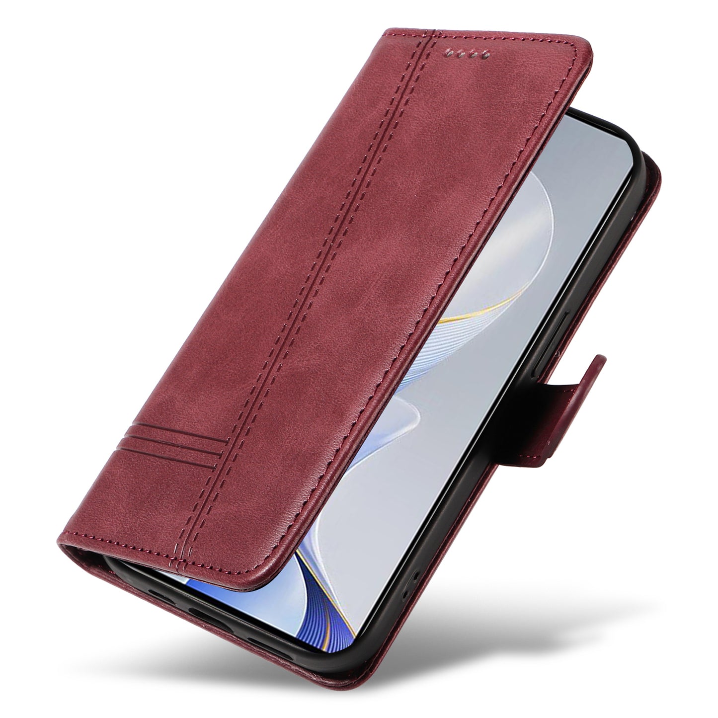 For vivo S19 5G / V40 5G Case Lines Imprint PU Leather Wallet Phone Cover - Wine Red