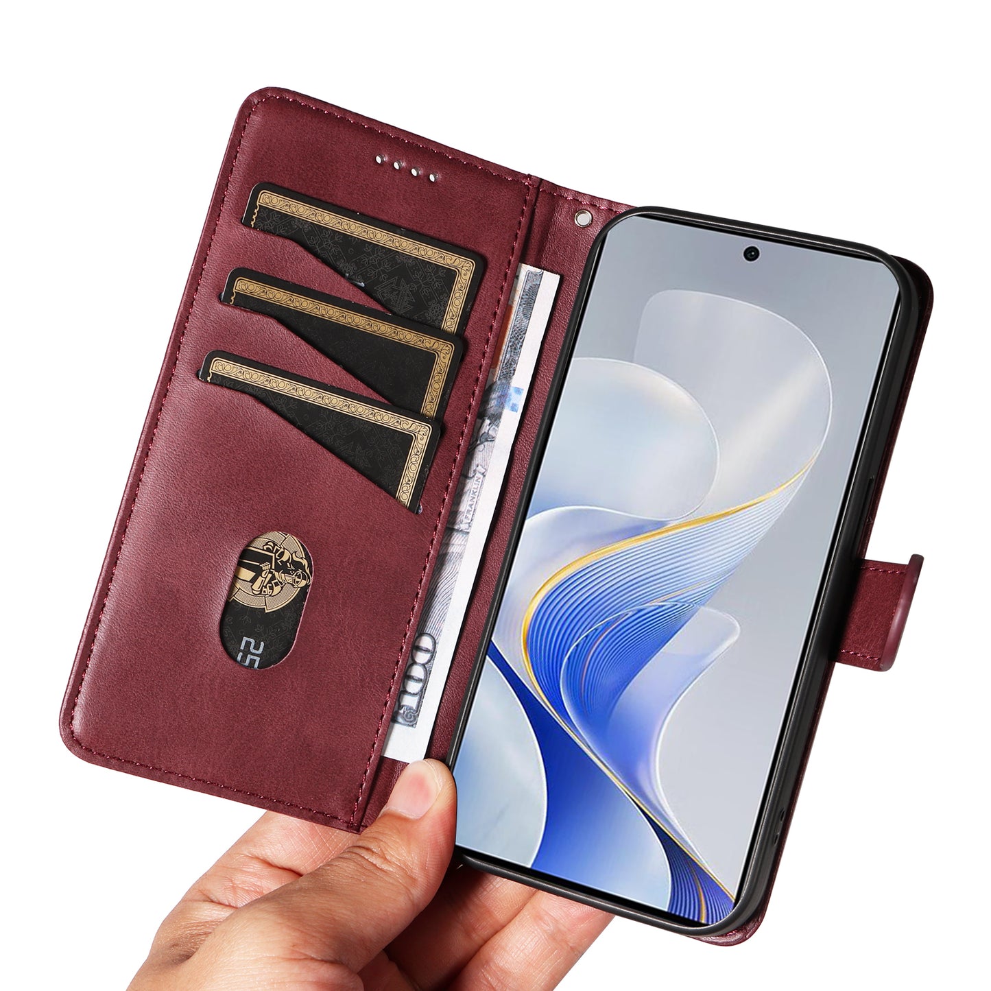 For vivo S19 5G / V40 5G Case Lines Imprint PU Leather Wallet Phone Cover - Wine Red