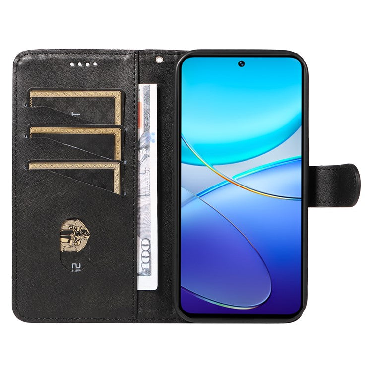 For vivo V40 SE 5G / Y100 5G (Indonesia) / Y200e 5G / V30 Lite 5G (India) Case T-Shaped Lines PU Leather Wallet Phone Cover - Black