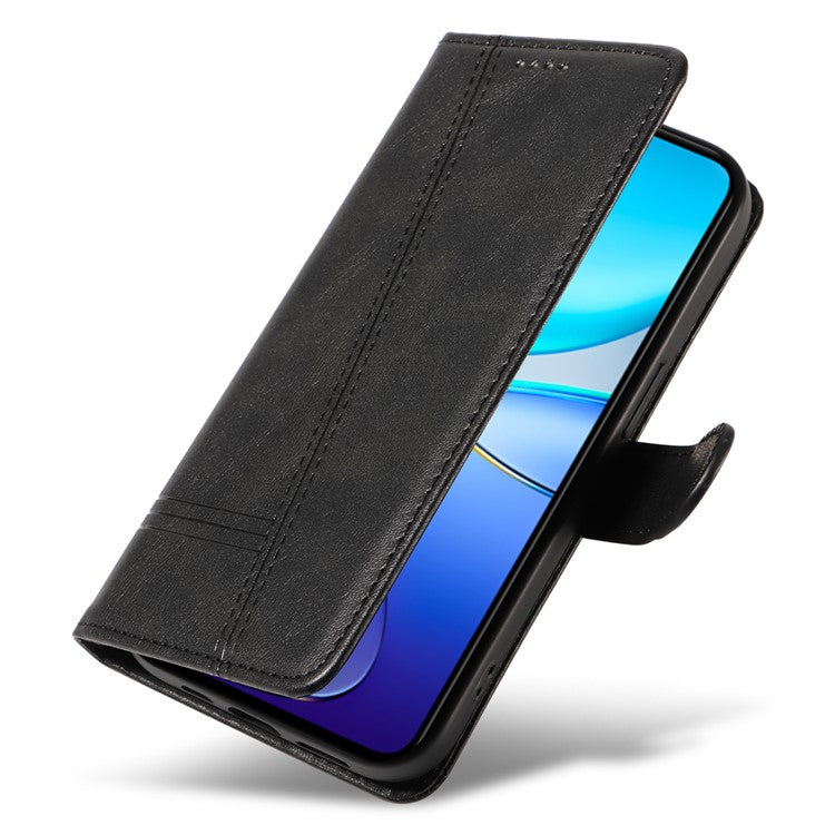 For vivo V40 SE 5G / Y100 5G (Indonesia) / Y200e 5G / V30 Lite 5G (India) Case T-Shaped Lines PU Leather Wallet Phone Cover - Black