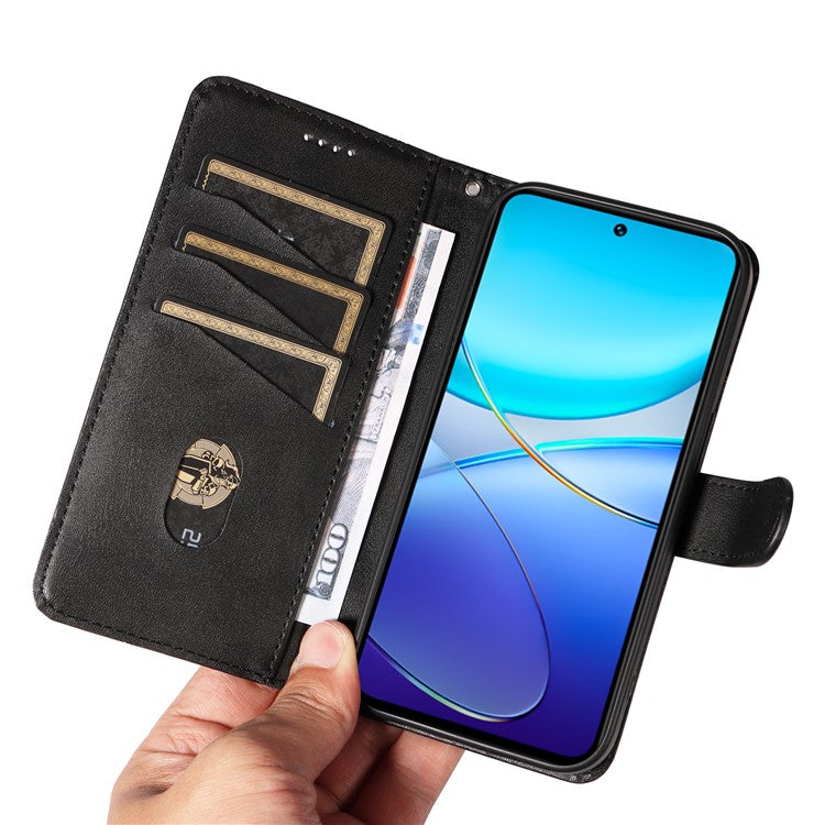 For vivo V40 SE 5G / Y100 5G (Indonesia) / Y200e 5G / V30 Lite 5G (India) Case T-Shaped Lines PU Leather Wallet Phone Cover - Black