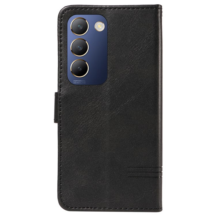 For vivo V40 SE 5G / Y100 5G (Indonesia) / Y200e 5G / V30 Lite 5G (India) Case T-Shaped Lines PU Leather Wallet Phone Cover - Black