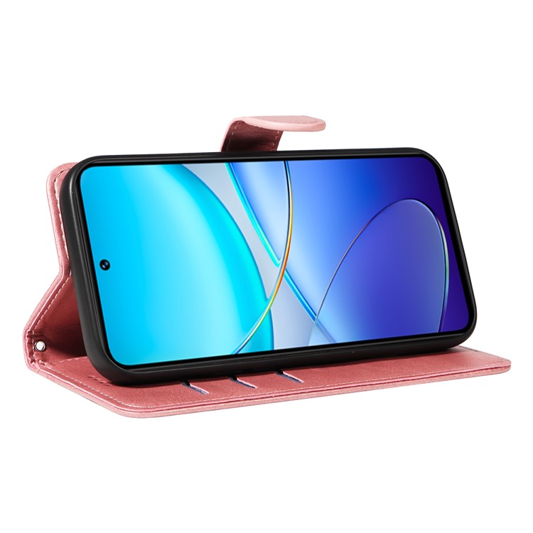 For vivo V40 SE 5G / Y100 5G (Indonesia) / Y200e 5G / V30 Lite 5G (India) Case T-Shaped Lines PU Leather Wallet Phone Cover - Rose Gold