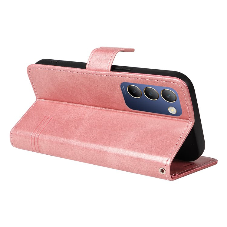 For vivo V40 SE 5G / Y100 5G (Indonesia) / Y200e 5G / V30 Lite 5G (India) Case T-Shaped Lines PU Leather Wallet Phone Cover - Rose Gold