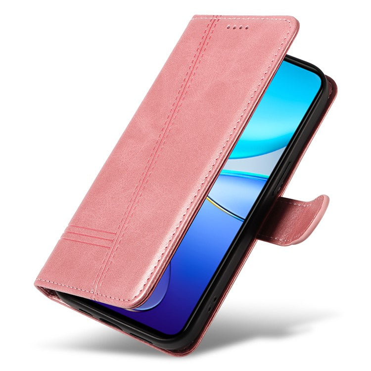 For vivo V40 SE 5G / Y100 5G (Indonesia) / Y200e 5G / V30 Lite 5G (India) Case T-Shaped Lines PU Leather Wallet Phone Cover - Rose Gold