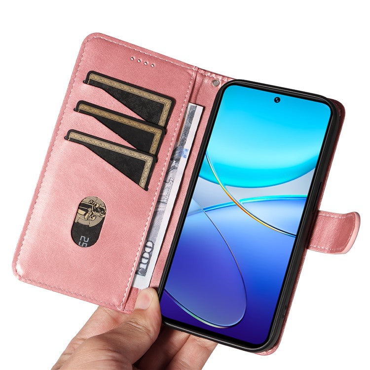 For vivo V40 SE 5G / Y100 5G (Indonesia) / Y200e 5G / V30 Lite 5G (India) Case T-Shaped Lines PU Leather Wallet Phone Cover - Rose Gold