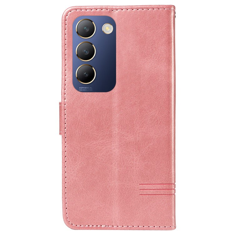 For vivo V40 SE 5G / Y100 5G (Indonesia) / Y200e 5G / V30 Lite 5G (India) Case T-Shaped Lines PU Leather Wallet Phone Cover - Rose Gold