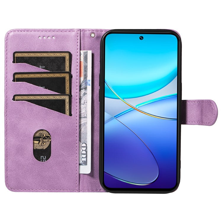 For vivo V40 SE 5G / Y100 5G (Indonesia) / Y200e 5G / V30 Lite 5G (India) Case T-Shaped Lines PU Leather Wallet Phone Cover - Light Purple