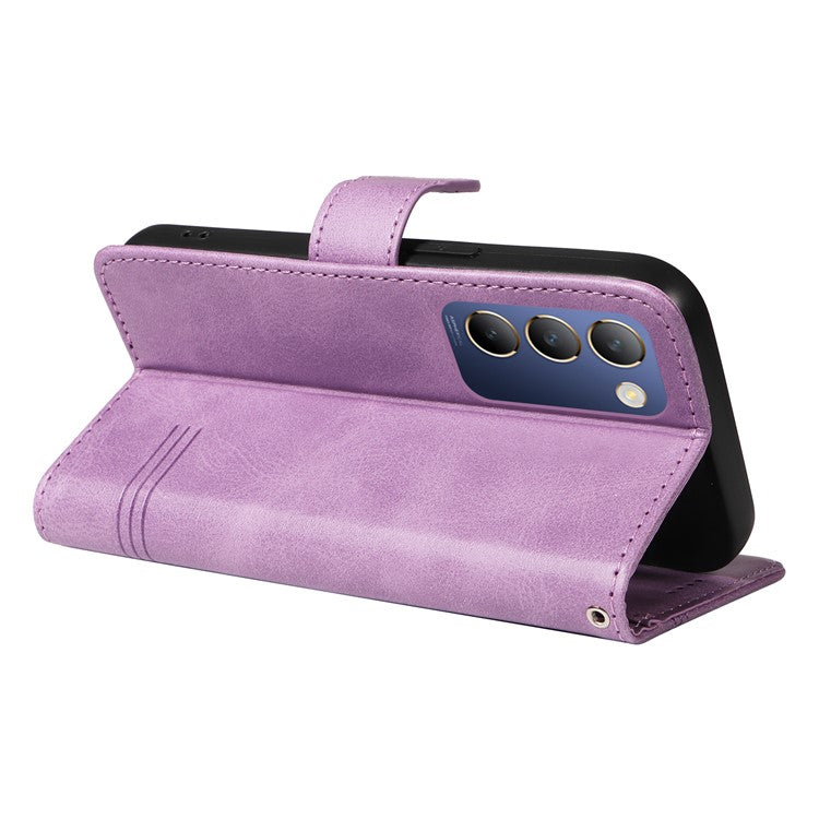 For vivo V40 SE 5G / Y100 5G (Indonesia) / Y200e 5G / V30 Lite 5G (India) Case T-Shaped Lines PU Leather Wallet Phone Cover - Light Purple