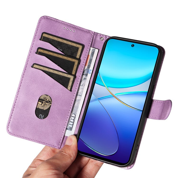 For vivo V40 SE 5G / Y100 5G (Indonesia) / Y200e 5G / V30 Lite 5G (India) Case T-Shaped Lines PU Leather Wallet Phone Cover - Light Purple