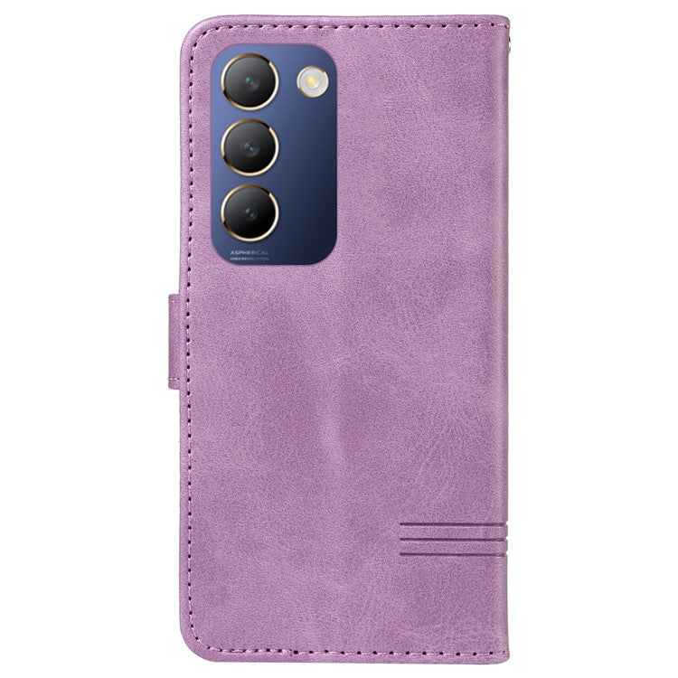 For vivo V40 SE 5G / Y100 5G (Indonesia) / Y200e 5G / V30 Lite 5G (India) Case T-Shaped Lines PU Leather Wallet Phone Cover - Light Purple
