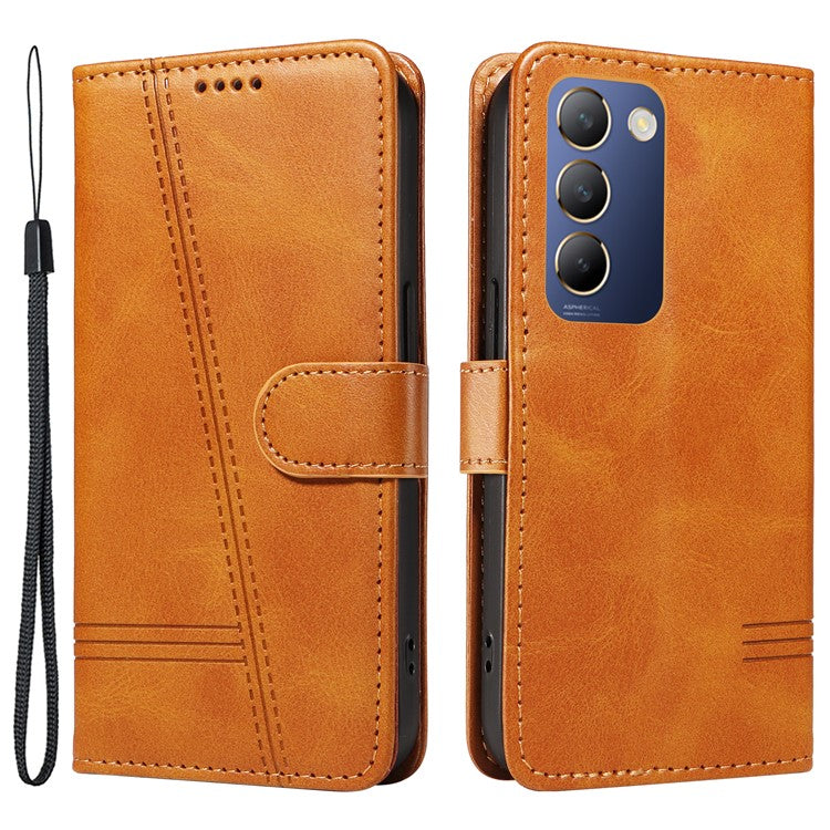 For vivo V40 SE 5G / Y100 5G (Indonesia) / Y200e 5G / V30 Lite 5G (India) Case T-Shaped Lines PU Leather Wallet Phone Cover - Yellow