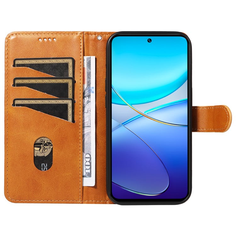 For vivo V40 SE 5G / Y100 5G (Indonesia) / Y200e 5G / V30 Lite 5G (India) Case T-Shaped Lines PU Leather Wallet Phone Cover - Yellow