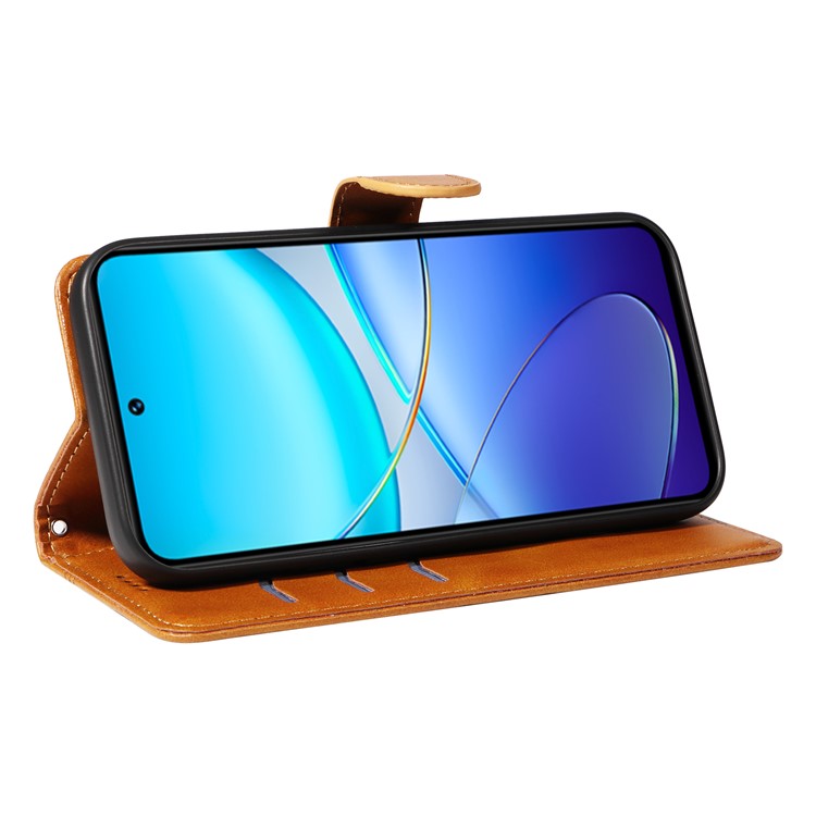 For vivo V40 SE 5G / Y100 5G (Indonesia) / Y200e 5G / V30 Lite 5G (India) Case T-Shaped Lines PU Leather Wallet Phone Cover - Yellow