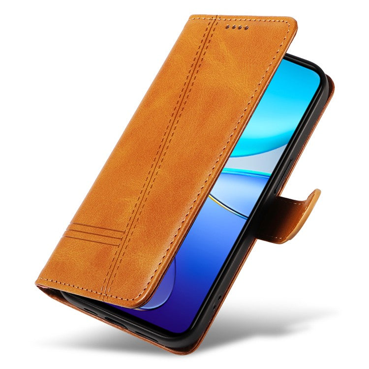 For vivo V40 SE 5G / Y100 5G (Indonesia) / Y200e 5G / V30 Lite 5G (India) Case T-Shaped Lines PU Leather Wallet Phone Cover - Yellow