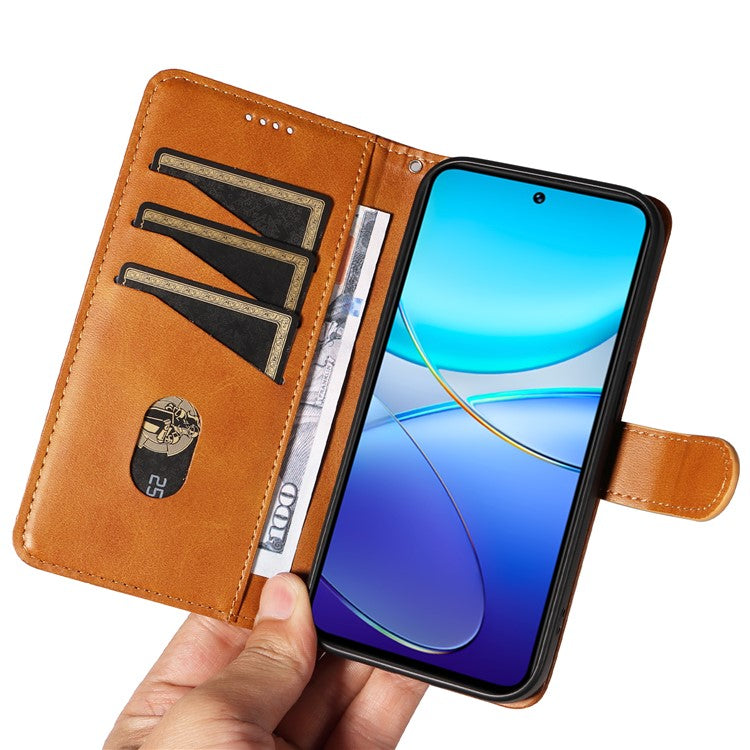 For vivo V40 SE 5G / Y100 5G (Indonesia) / Y200e 5G / V30 Lite 5G (India) Case T-Shaped Lines PU Leather Wallet Phone Cover - Yellow