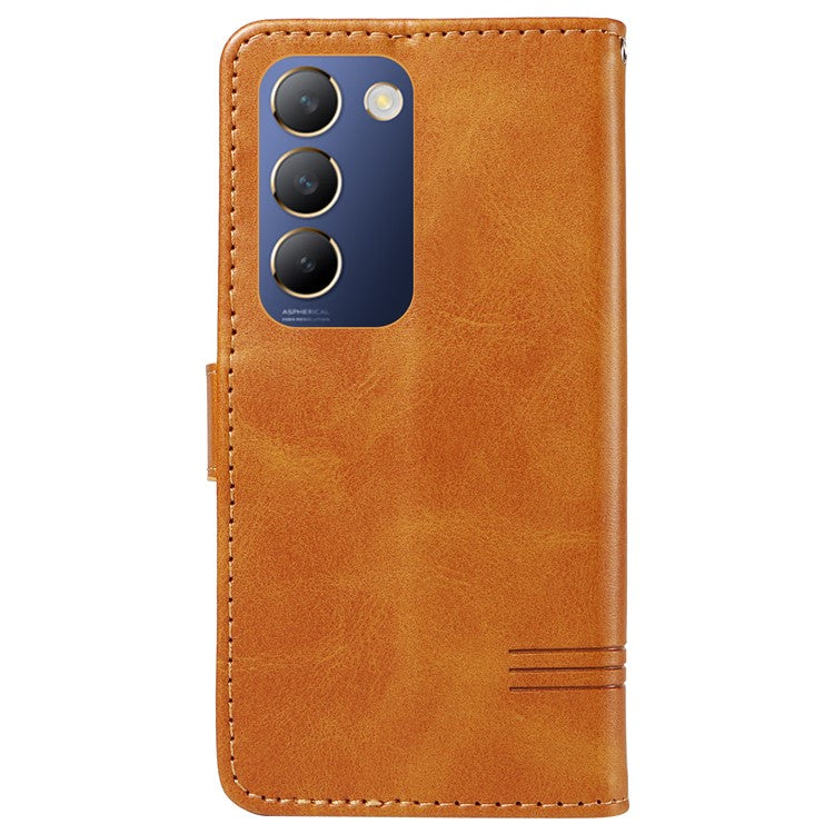 For vivo V40 SE 5G / Y100 5G (Indonesia) / Y200e 5G / V30 Lite 5G (India) Case T-Shaped Lines PU Leather Wallet Phone Cover - Yellow