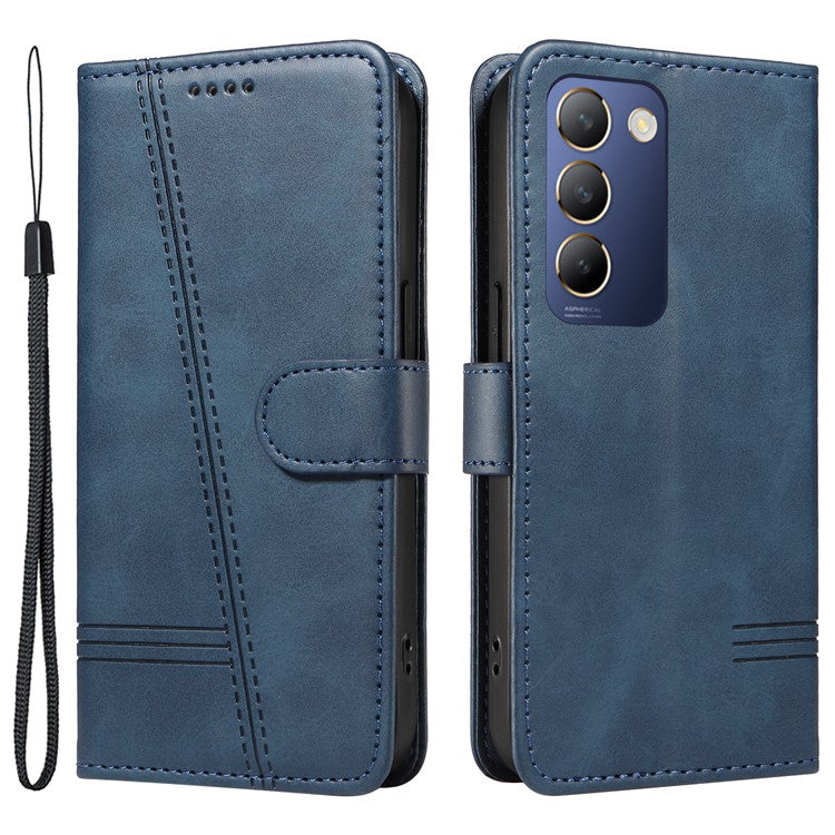 For vivo V40 SE 5G / Y100 5G (Indonesia) / Y200e 5G / V30 Lite 5G (India) Case T-Shaped Lines PU Leather Wallet Phone Cover - Blue