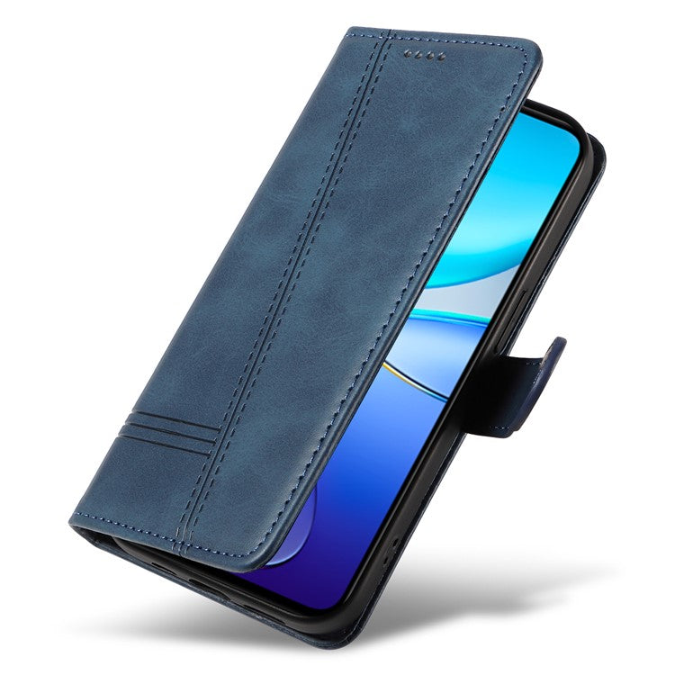 For vivo V40 SE 5G / Y100 5G (Indonesia) / Y200e 5G / V30 Lite 5G (India) Case T-Shaped Lines PU Leather Wallet Phone Cover - Blue