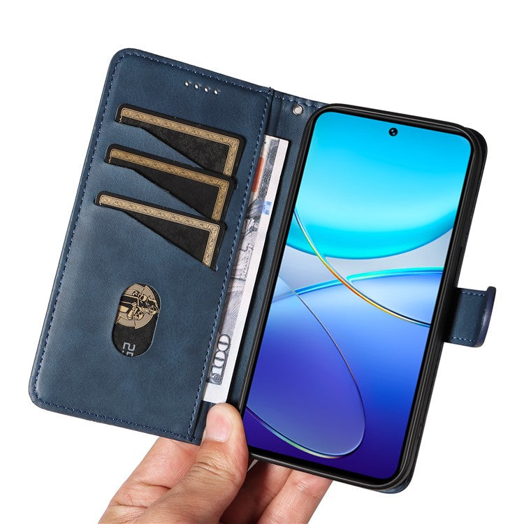 For vivo V40 SE 5G / Y100 5G (Indonesia) / Y200e 5G / V30 Lite 5G (India) Case T-Shaped Lines PU Leather Wallet Phone Cover - Blue