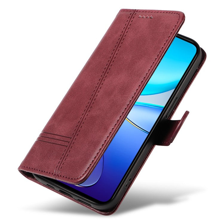 For vivo V40 SE 5G / Y100 5G (Indonesia) / Y200e 5G / V30 Lite 5G (India) Case T-Shaped Lines PU Leather Wallet Phone Cover - Wine Red