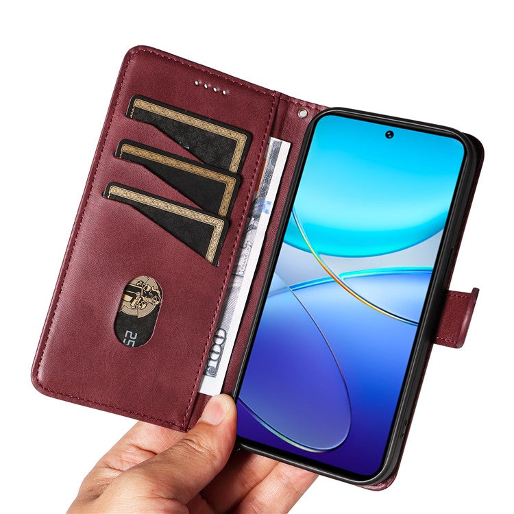 For vivo V40 SE 5G / Y100 5G (Indonesia) / Y200e 5G / V30 Lite 5G (India) Case T-Shaped Lines PU Leather Wallet Phone Cover - Wine Red