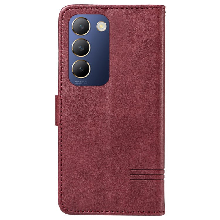 For vivo V40 SE 5G / Y100 5G (Indonesia) / Y200e 5G / V30 Lite 5G (India) Case T-Shaped Lines PU Leather Wallet Phone Cover - Wine Red