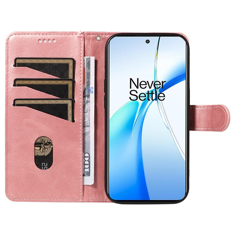For OnePlus Nord CE4 5G Case T-Shaped Lines PU Leather Wallet Stand Phone Cover - Rose Gold