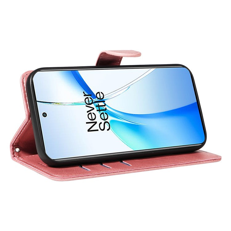 For OnePlus Nord CE4 5G Case T-Shaped Lines PU Leather Wallet Stand Phone Cover - Rose Gold