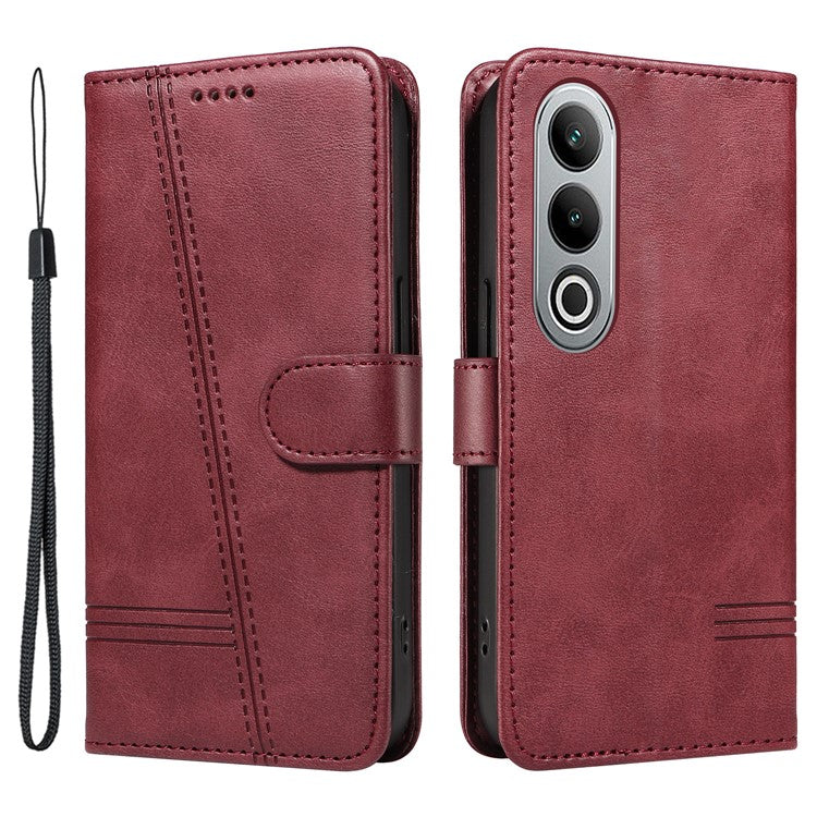 For OnePlus Nord CE4 5G Case T-Shaped Lines PU Leather Wallet Stand Phone Cover - Wine Red