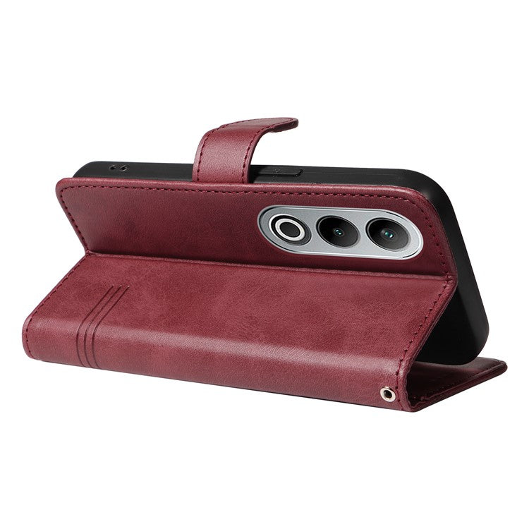 For OnePlus Nord CE4 5G Case T-Shaped Lines PU Leather Wallet Stand Phone Cover - Wine Red