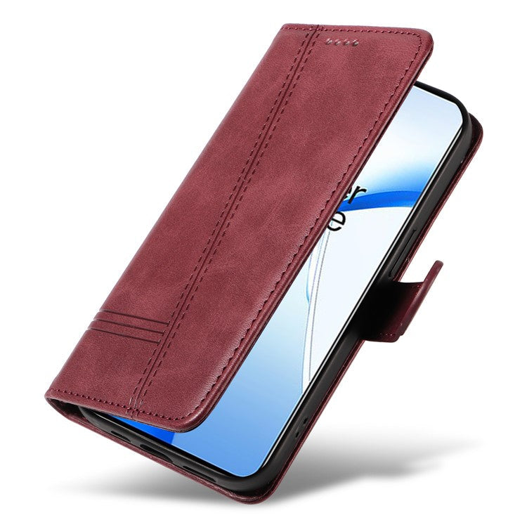 For OnePlus Nord CE4 5G Case T-Shaped Lines PU Leather Wallet Stand Phone Cover - Wine Red