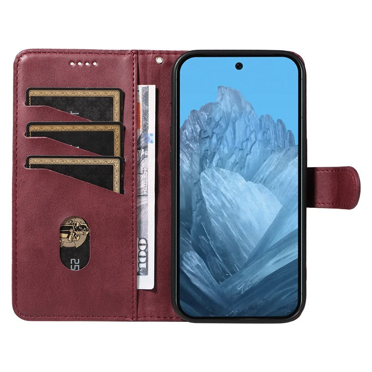 For Google Pixel 9 / 9 Pro Case Leather Book Flip Phone Cover Wallet Stand View - Wine Red