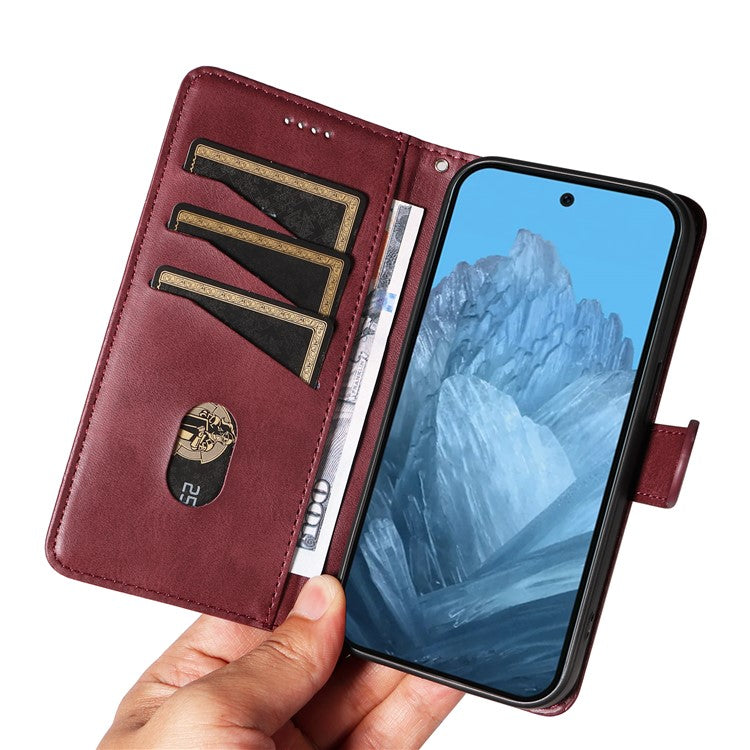 For Google Pixel 9 / 9 Pro Case Leather Book Flip Phone Cover Wallet Stand View - Wine Red