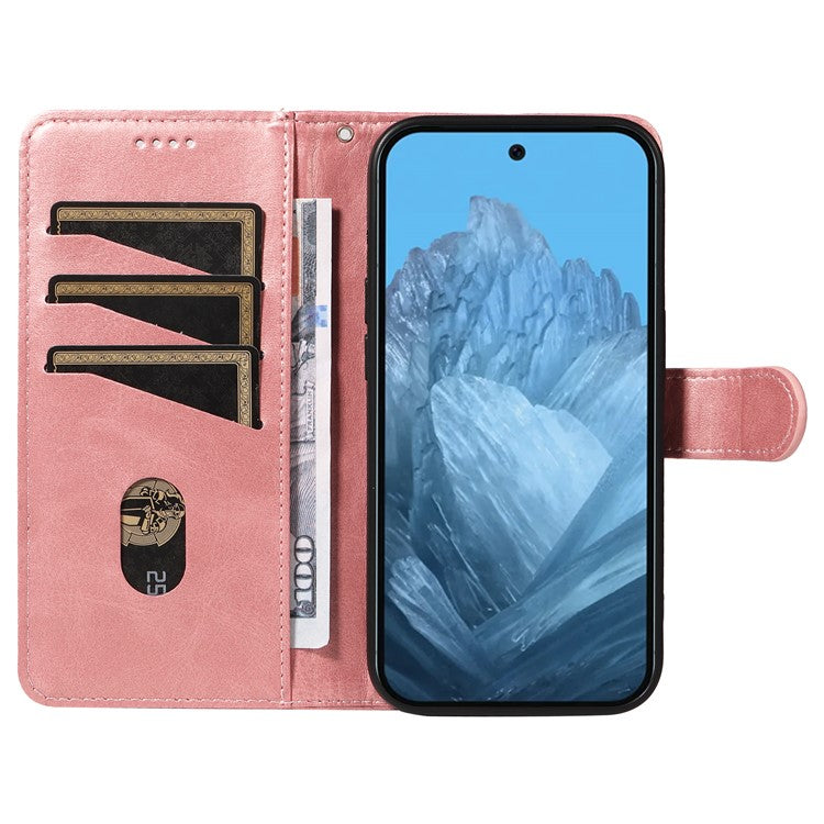 For Google Pixel 9 / 9 Pro Case Leather Book Flip Phone Cover Wallet Stand View - Rose Gold