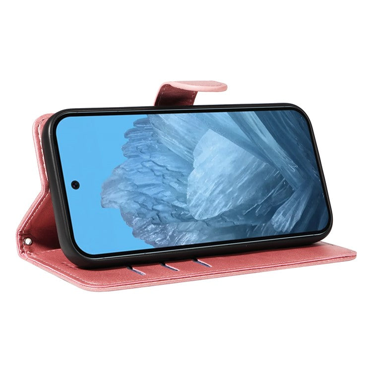 For Google Pixel 9 / 9 Pro Case Leather Book Flip Phone Cover Wallet Stand View - Rose Gold