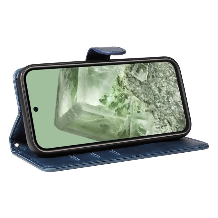 For Google Pixel 8a Wallet Case Flip Folio Leather Cell Phone Cover - Blue