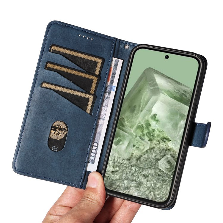 For Google Pixel 8a Wallet Case Flip Folio Leather Cell Phone Cover - Blue