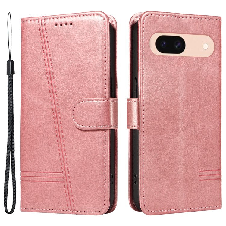 For Google Pixel 8a Wallet Case Flip Folio Leather Cell Phone Cover - Rose Gold