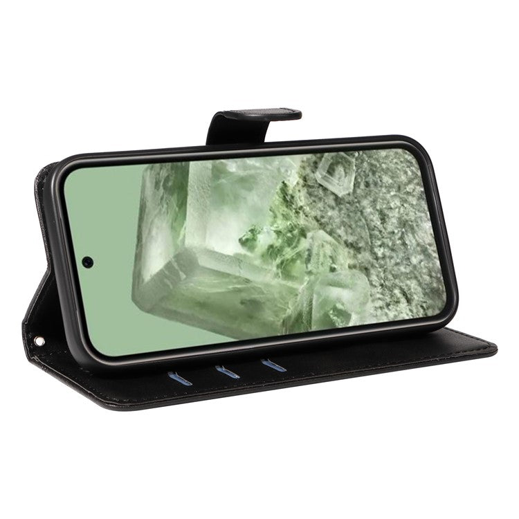 For Google Pixel 8a Wallet Case Flip Folio Leather Cell Phone Cover - Black