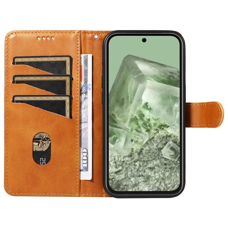 For Google Pixel 8a Wallet Case Flip Folio Leather Cell Phone Cover - Yellow