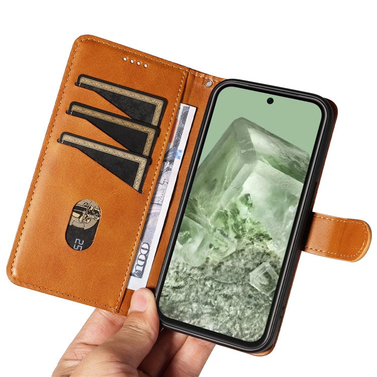 For Google Pixel 8a Wallet Case Flip Folio Leather Cell Phone Cover - Yellow