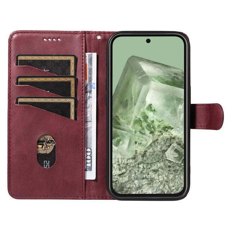 For Google Pixel 8a Wallet Case Flip Folio Leather Cell Phone Cover - Wine Red