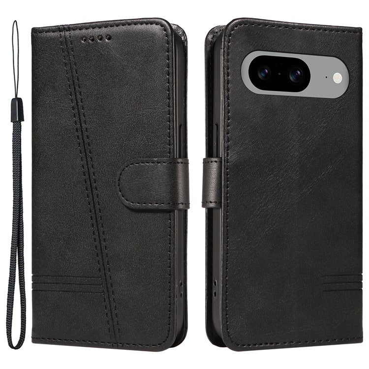 For Google Pixel 8 Case Leather Phone Cover with Wallet and Horizontal Viewing Stand - Black