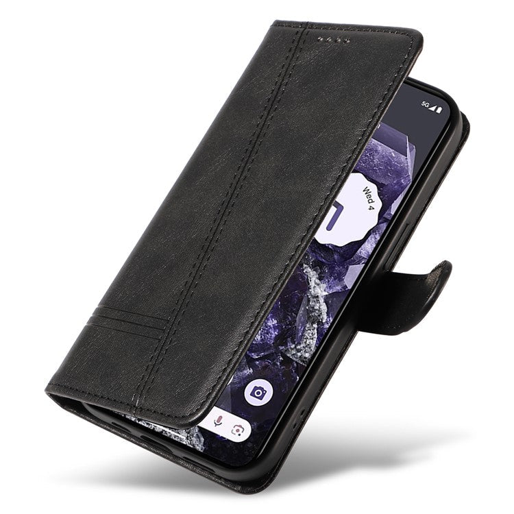For Google Pixel 8 Case Leather Phone Cover with Wallet and Horizontal Viewing Stand - Black