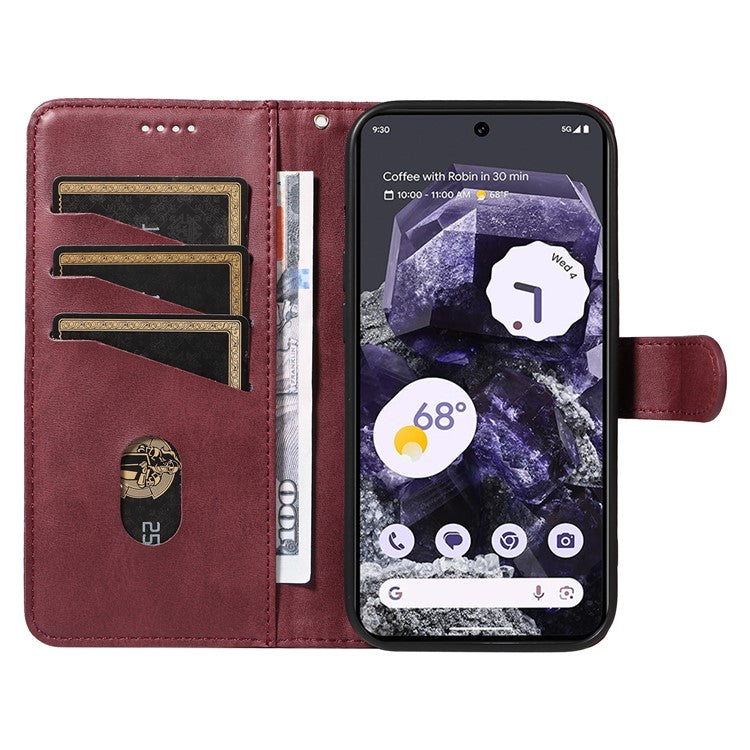 For Google Pixel 8 Case Leather Phone Cover with Wallet and Horizontal Viewing Stand - Wine Red