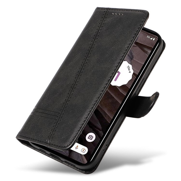 For Google Pixel 7a Case Wallet PU Leather Phone Cover with Stand View - Black