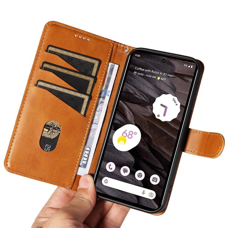 For Google Pixel 7a Case Wallet PU Leather Phone Cover with Stand View - Yellow