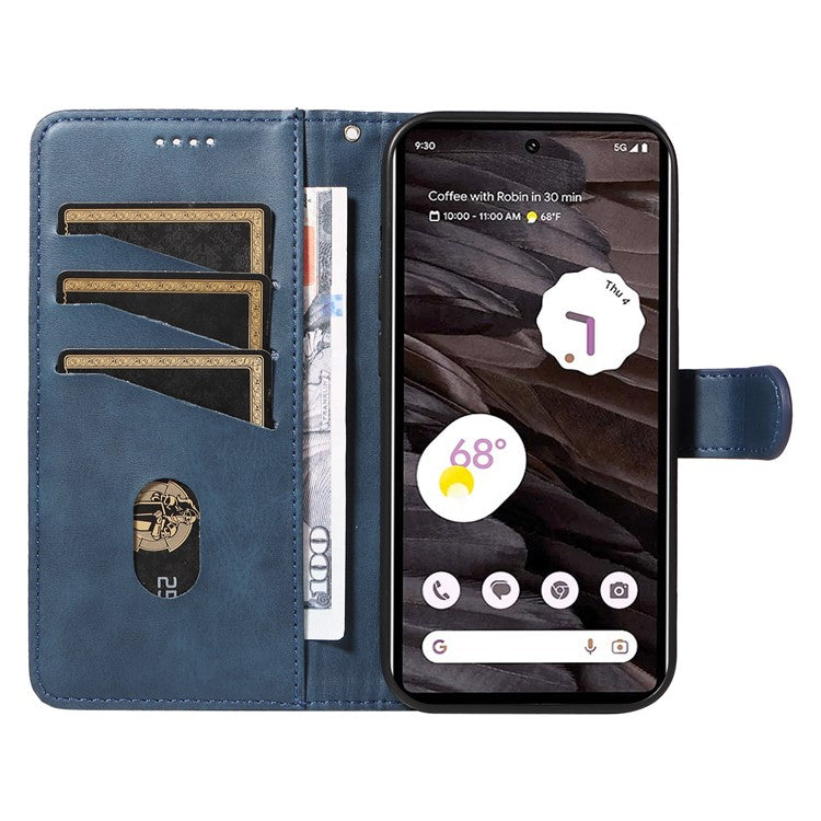 For Google Pixel 7a Case Wallet PU Leather Phone Cover with Stand View - Blue